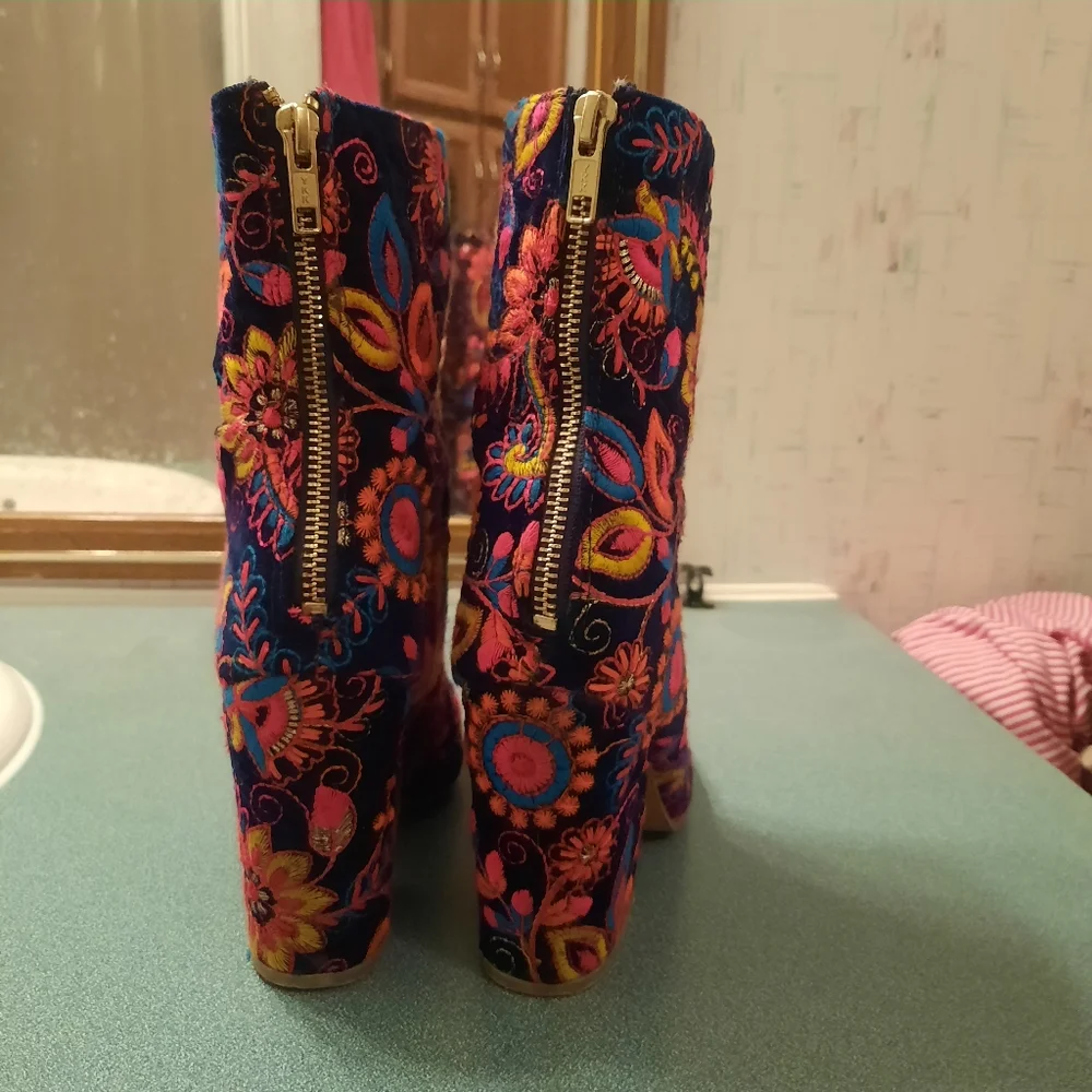 Naughty Monkey Velvet Embroidered Ankle Boots - Multicolor - Picture 5 of 10